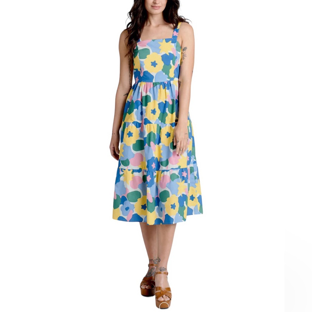 Princess Highway Blue Yellow Pink Floral Midi Dress